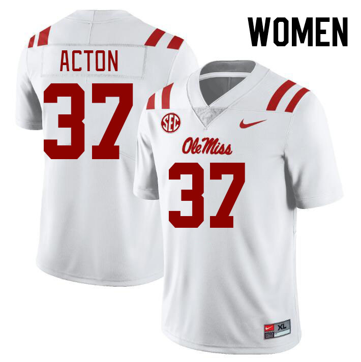 Women #37 Austin Acton Ole Miss Rebels College Football Jerseyes Stitched Sale-White - Click Image to Close
